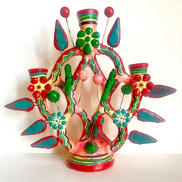 SOLD Vintage Mexican Tree of Life Candle Holder Candelabra Folk Art 1970s Boho - Picture 7 of 7